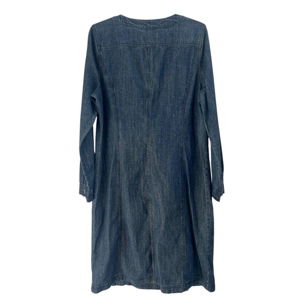 Boden Blue Denim Chambray Shirt Dress Sz 12 L Tall Long Slv Button Front Pockets - Picture 2 of 6